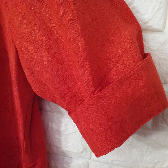 Erin London Top Linen Mandarin Shacket Tunic 2X Textured 3/4 Sleeves Orange - Picture 4 of 11